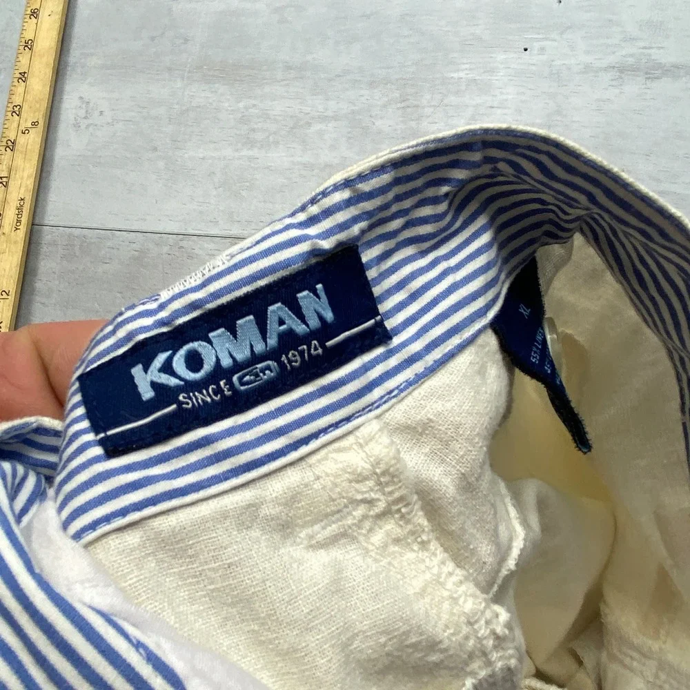 Koman Cargo Pants Mens XL Cream Linen Cotton Blend Wide Leg Relaxed Beach Pants
